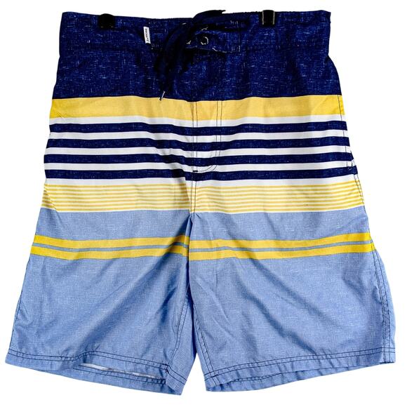 Le Tigre Board Shorts Men’s M Vintage Striped Blue Yellow Lined Swim Trunks - Picture 1 of 10